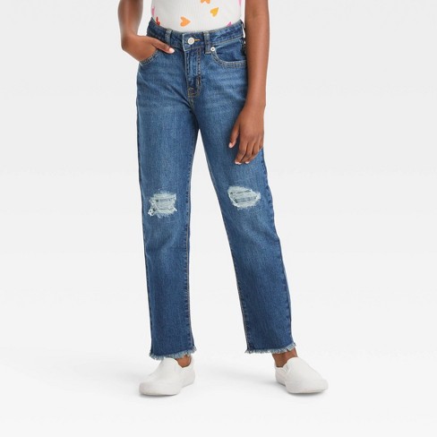 Girls' Floral Embroidered High-rise Ankle Straight Jeans - Cat & Jack™  Medium Wash 8 : Target