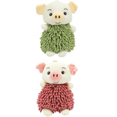 REGALWOVEN Bathroom Kitchen Cute Cartoon Piggy Chenille Soft Absorbent Hand Towel 2 Packs 7" x 11"
