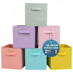FONTOI 6PCS Multi-color Storage Cubes, Storage Bins with Side Handles, Toy Box, Clothes Organizing Cubbies, Colorful, 10.5"*10.5"*11" - 1 of 4