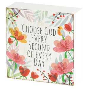 Dicksons Choose God Every Second Pink Floral 3 x 3 MDF Wall Tabletop Sign Plaque - 1 of 3