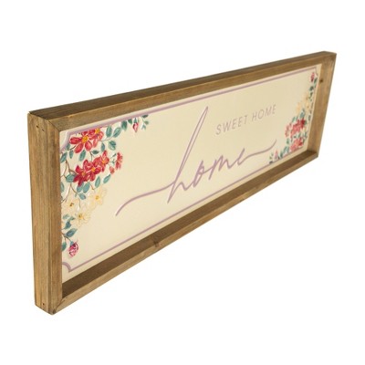 Floral Home Sweet Home Wooden Wall Sign with Natural Frame