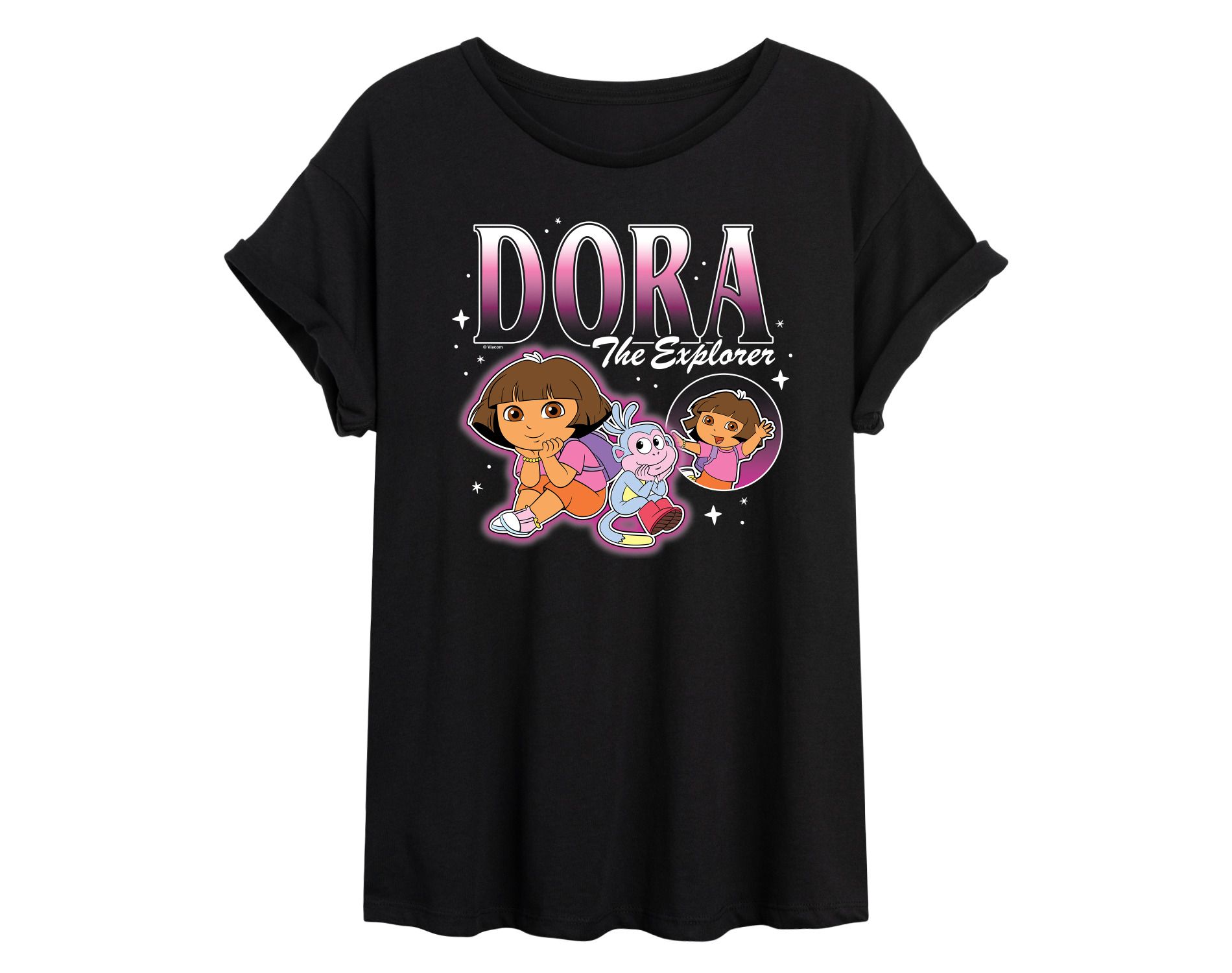 Women's Dora the Explorer Bootleg Oversized Graphic T-Shirt - Black - 2 X-Large