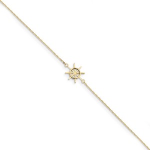 Black Bow Jewelry 14k Yellow Gold Captains Wheel and Cable Chain Anklet, 9-10 Inch - 1 of 4