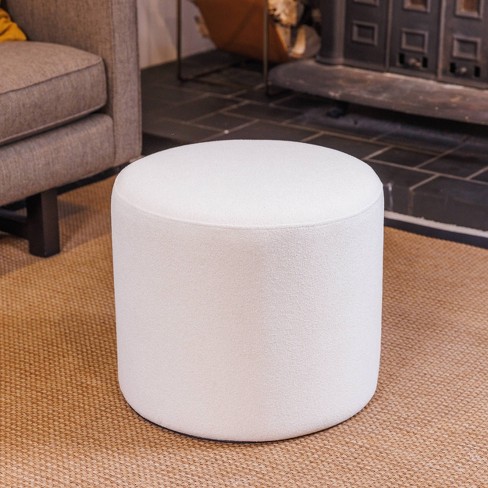 19 Round Pouf Ottoman Fabric Cream Boucle - WOVENBYRD