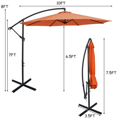10' Orange Polyester Patio Offset Umbrella with Iron Frame