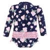 Hudson Baby Girls Rashguard Baby Swimsuit, Navy Floral - 2 of 2