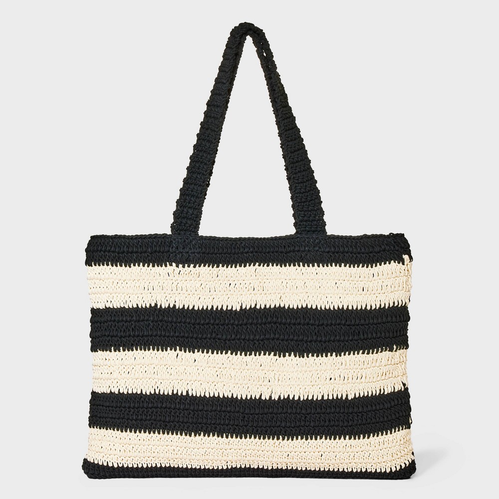 Photos - Travel Accessory Crochet Tote Handbag - A New Day™ Black/White