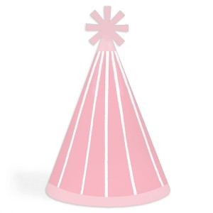 Big Dot of Happiness Pink Stripes - Cone Happy Birthday Party Hats for Kids and Adults - Set of 8 (Standard Size) - 1 of 4