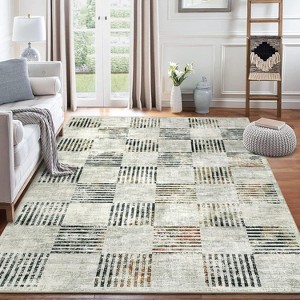 Coucheta Washable Area Rug - Non-Slip Modern Checkered Rug, Stain Resistant Low Pile Carpet for Living Room & Bedroom, Plaid Design - 1 of 4