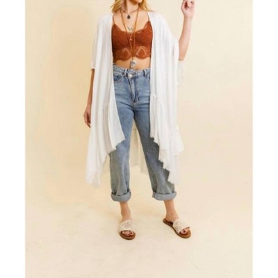 Women's Ruffle Edge Bohemian Lightweight Flowing Duster Wrap Cover Up - LETO