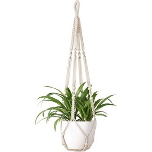 Aoibox Macrame Plant Hanger Indoor Hanging Planter Basket with Wood Beads for Boho Home Decor, 35 Inch, Ivory (Pots Not Included) - 1 of 4