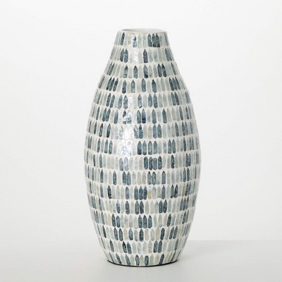 Sullivans Tall Blue Bamboo Capiz Vase 18"H