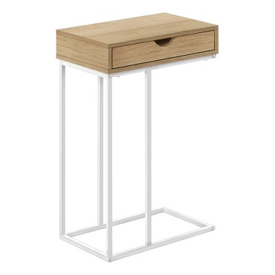 Monarch Specialties Accent Table C-Shaped End Side Snack Storage Drawer Living Room Bedroom Metal Laminate Natural White Contemporary Modern