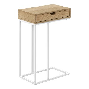 Monarch Specialties Accent Table C-Shaped End Side Snack Storage Drawer Living Room Bedroom Metal Laminate Natural White Contemporary Modern - 1 of 4