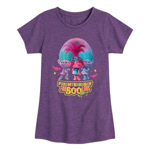 Girls' - Trolls - Poppy Satin Chenille Frighteningly Fab Boo Lous Fitted Short Sleeve Graphic T-Shirt - 1 of 4