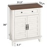 Set of 2 Rustic Storage Cabinet Adjustable 3-Tier, Farmhouse Entryway Organizer with Slatted Doors, Kitchen Storage Cabinet with Large Drawer - 2 of 4