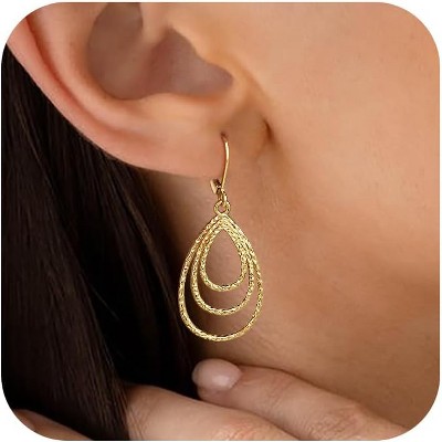 Gold Dangle Earrings for Women, 14K Gold Plated LightweightTeardrop Drop Earrings, Trendy Leverback Minimalist Jewelry for