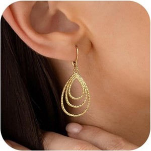 Gold Dangle Earrings for Women, 14K Gold Plated LightweightTeardrop Drop Earrings, Trendy Leverback Minimalist Jewelry for - 1 of 4
