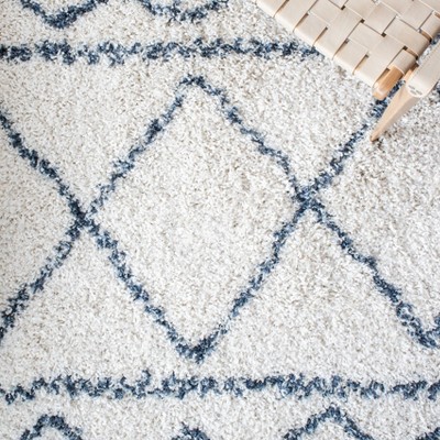 Ivory Geometric Shag Rug with Non-Slip Feature - 2'x8'