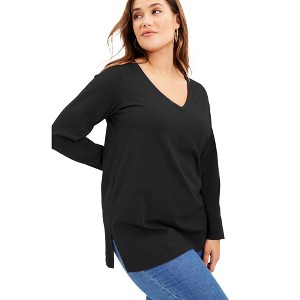 June + Vie by Roaman's Women's Plus Size Long-Sleeve V-Neck One + Only Tunic - 1 of 4