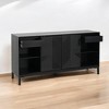 Modern Geometric Accent Cabinet,Vertical Striped Design with Sliding Doors,Wood Veneer Top and Ample Storage with Two Drawers -Black - 4 of 4