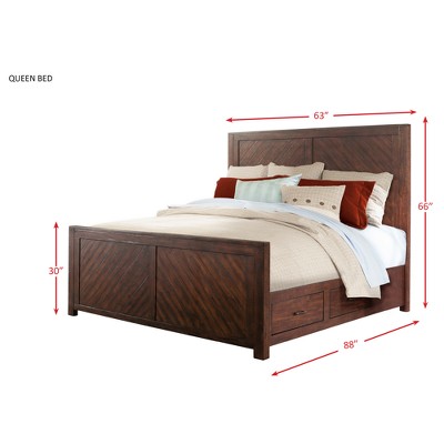 Rustic Walnut Queen Storage Bed with Drawers
