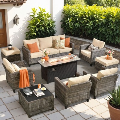 XIZZI Outdoor Sectional Sofa Set, Modular Outdoor Gray Wicker Sofa Set with Optional Solar Table, Ottomans or Fire Pit in 6 Colors, All-Weather Design