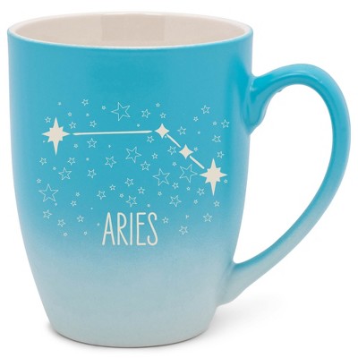 100 North Zodiac Design 10 Ounce Blue and White Two Toned Ombre, Comfortably Fits Your Hands, Ceramic Tea Coffee Cup Mug, Aries