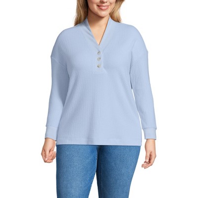 Lands' End Women's Long Sleeve Waffle Shawl Collar Henley