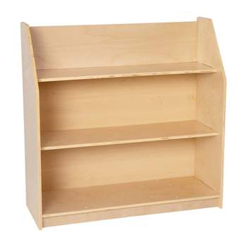 Flash Furniture Natural Wooden 3 Shelf Book Display with Safe, Kid Friendly Curved Edges - Commercial Grade for Daycare, Classroom or Playroom Storage