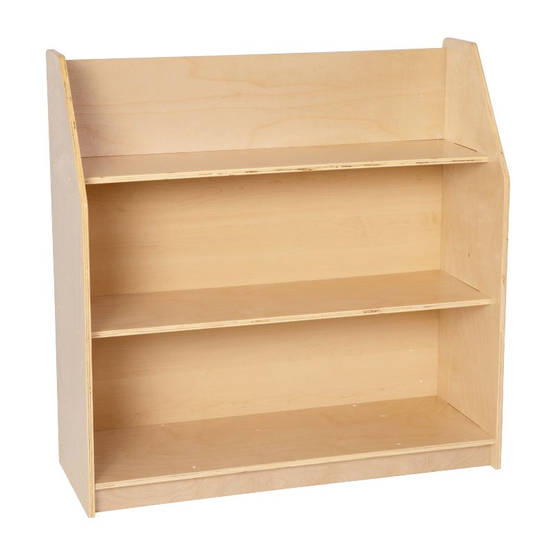 Flash Furniture Natural Wooden 3 Shelf Book Display with Safe, Kid Friendly Curved Edges - Commercial Grade for Daycare, Classroom or Playroom Storage, 1 of 12