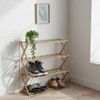 Basicwise Set of 2 Foldable Bamboo Shoe Rack and Storage Shelf Multi-Purpose Wooden Organizer for Entryway Closet or Living Room Space-Saving Stand - 2 of 4