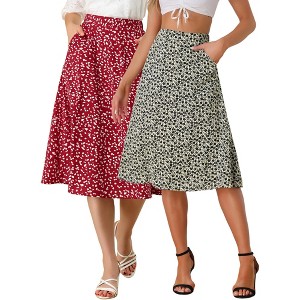 INSPIRE CHIC Women's Chiffon Summer Vintage Floral Print A-Line Midi Skirts 2 Packs - 1 of 4