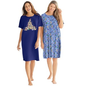 Dreams & Co. Plus Size 2-Pack Short-Sleeve Sleepshirt - 1 of 4