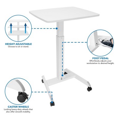 White Adjustable Height Rolling Laptop Cart with Pneumatic Lift