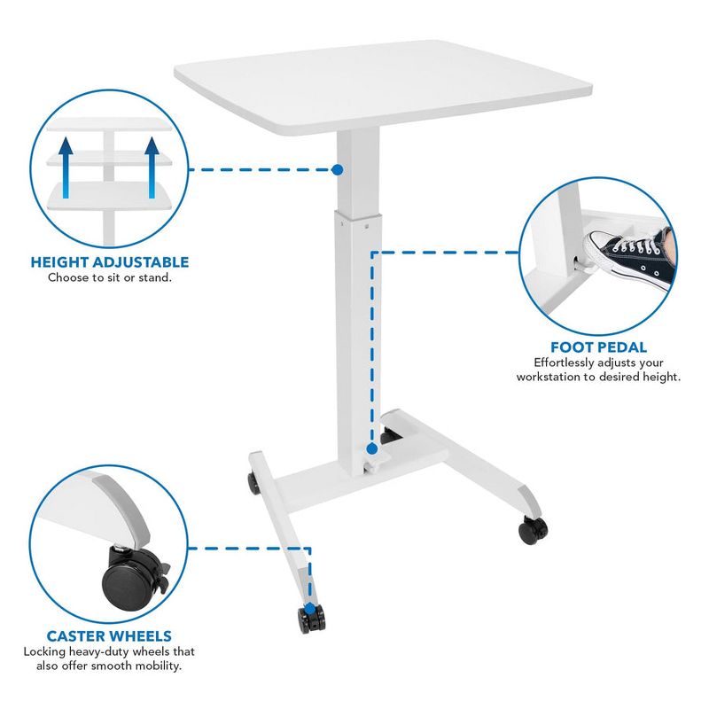 Mount-It! Height Adjustable Rolling Laptop Desk with Wheels | 23.6" x 20.5" | Sit Stand Mobile Workstation Cart w/ Pneumatic Spring Lift, 6 of 10