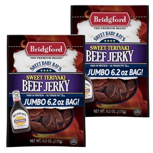 Bridgford Sweet Baby Ray’s Beef Jerky Sweet Teriyaki 6.2 oz - High Protein Beef Jerky Teriyaki for On the Go Snacking and Busy Lifestyles - 1 of 4