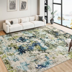 Soft Modern Abstract Low Pile Washable Area Rug Indoor with Non-Slip Backing - 1 of 4