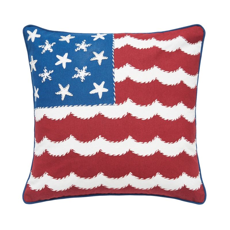 C&F Home 18" x 18" Red, White and Waves 4th of July Patriotic Square Throw Pillow Large, 1 of 4