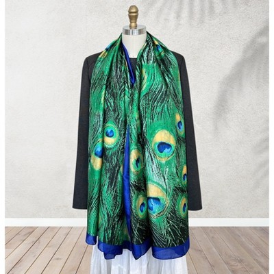 Wrapables Silk Like Satin Polyester Large Scarf Wrap, Peacock Feathers - image 4