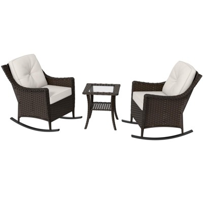 EAGLE PEAK Azure Bay 3 Piece Outdoor Wicker Bistro Set, Patio Rocking Chairs with Side Table