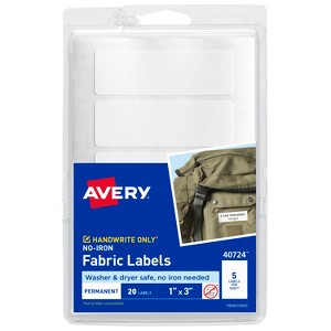 Avery No-Iron Fabric Labels, 1" x 3", Washer and Dryer-Safe Waterproof Labels, Non-Printable, 20 Blank Labels Total (40724) - 1 of 4