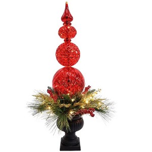 Holiday Living 3FT Pre-lit Red Finial Decorative Potted Porch Tree - 1 of 4