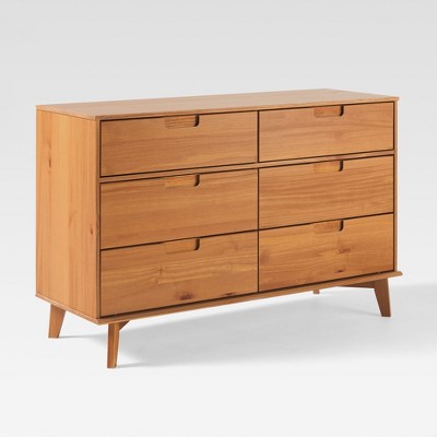 Saracina Home Mid Century Modern Groove Wood 6 Drawer Dresser