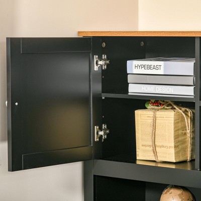 Black L-Shaped Wood Computer Desk with Hutch and Drawer