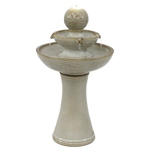 Sunnydaze Gentle Glow 2-Tier Ceramic Outdoor Fountain with LED Lights - 26.5" H - Off-White - 1 of 4