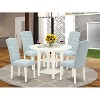 HomeStock 5-Pc Linen White Finish Solid Wood Top - Round Dining Room Set with Dropleaf - Seats 4 - 2 of 4