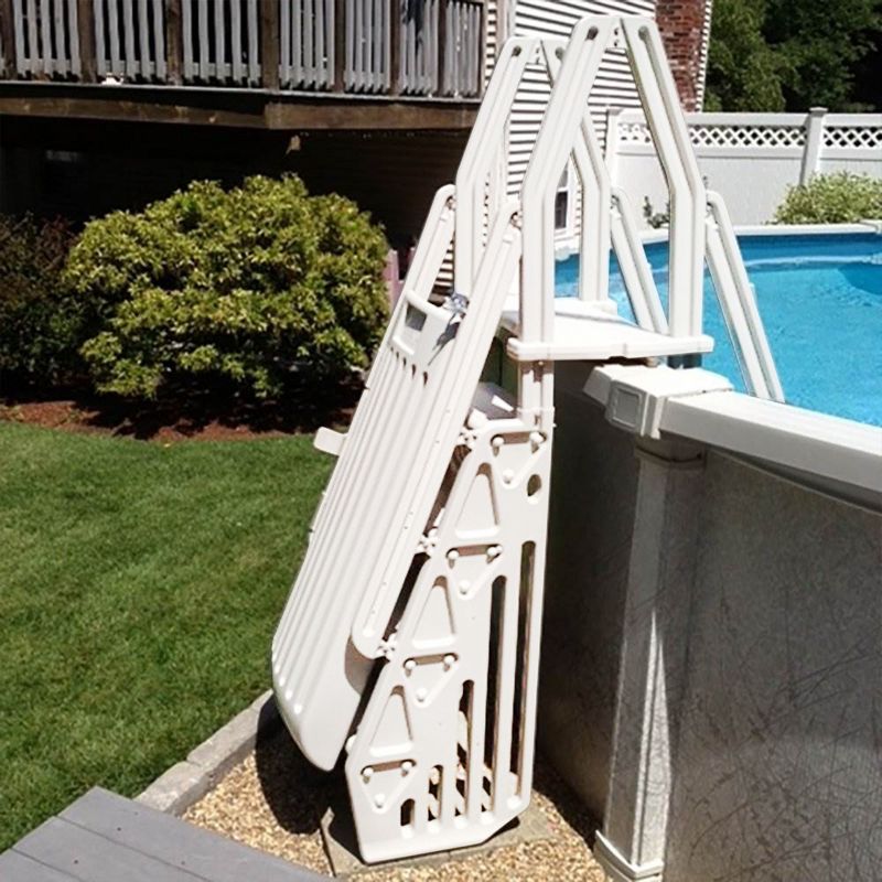 Vinyl Works AF Adjustable 24 Inch Ladder for Above Ground Swimming Pools with Secure Gate Closure and 2 Deck Mount Flanges, White, 4 of 7