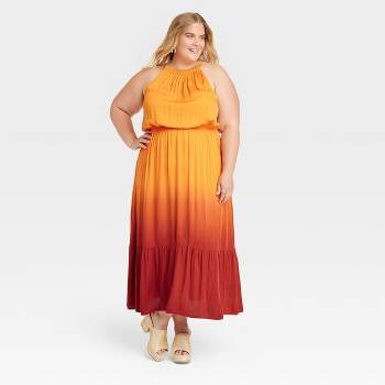 Women's Sleeveless Halter Maxi A-Line Dress - Knox Rose™ Carrot Orange 4X