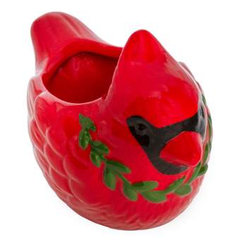 AuldHome Design Ceramic Christmas Cardinal Candy Dish; Decorative Red Holiday Mini Serving Bowl